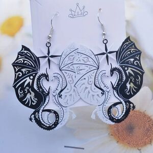 - Black & White Dragons Earrings New